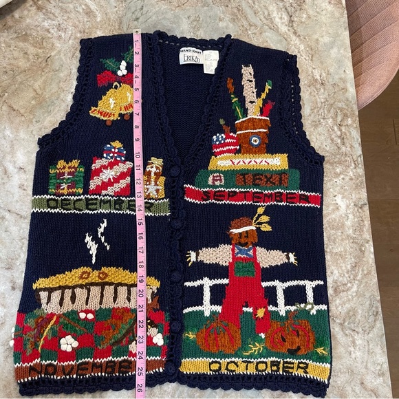 Vintage Hand Knit Embroidered Fall Winter Holiday Ugly Sweater Vest - Picture 13 of 13